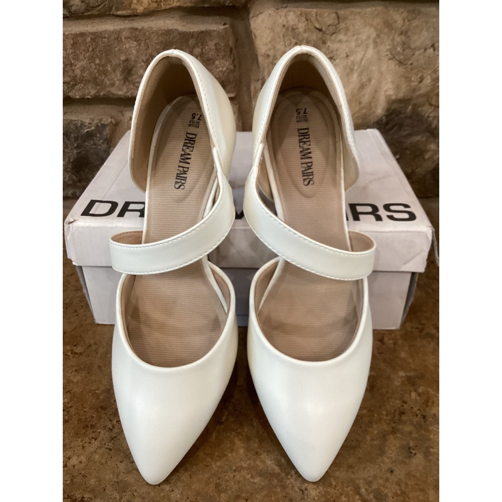 Dream Pairs White Pointed Toe Asymmetrical Strap Pumps SDPU2350W Womens 7.5 New - Picture 3 of 8